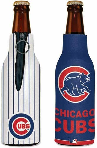Chicago Cubs Bottle Cooler 12 oz Zip Up Koozie Hugger Jacket MLB Two Sided