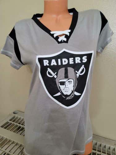 20406 Womens Ladies LAS VEGAS RAIDERS V-Neck LACES Football Jersey Ringer Shirt