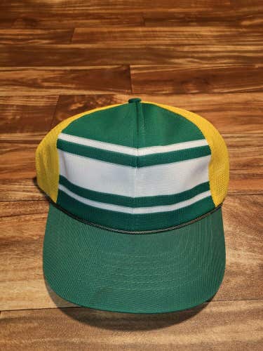 Vintage Blank Green Yellow Trucker Mesh Vtg Rope Hat Cap Snapback