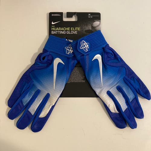 Nike Huarache Elite Leather Baseball Batting Gloves Blue White Chrome Size M