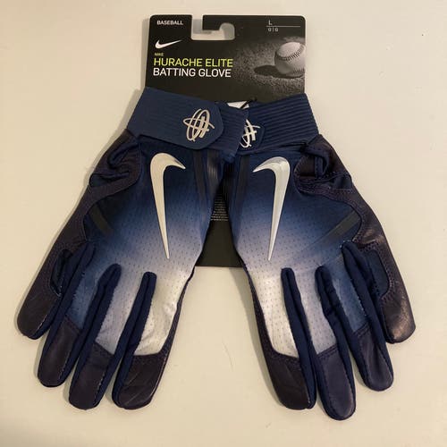 Nike Huarache Elite Leather Baseball Batting Gloves Navy Blue Chrome Size Large