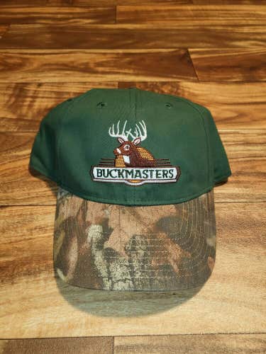 Buck Masters Deer Hunting Nature Woods Tree Camo Brim Green Hat Cap Strapback
