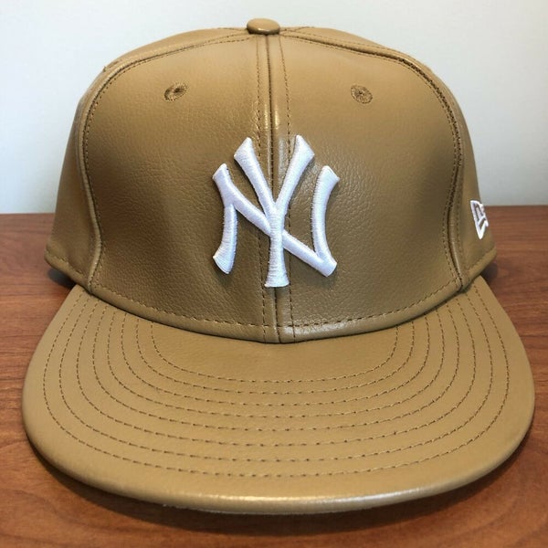 New York Yankees Hat Baseball Cap Fitted 7 3/4 New Era Brown MLB Leather Men NYY
