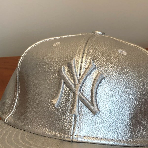 VINTAGE Leather New York Yankees Hat New Era 5950 RARE BLACK Cap