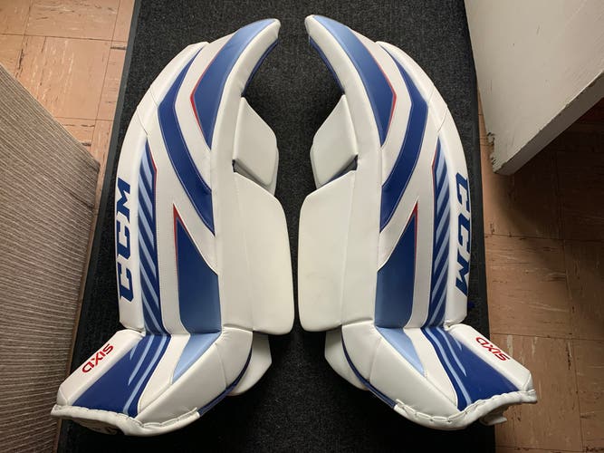 CCM Axis Pro Goalie Leg Pads 35+2 White/Blue/Silver/Red Accents SWEET!