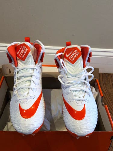 NIKE FORCE SAVAGE PRO (NIB) White/Orange Accents Men's Size 10 Molded Cleats