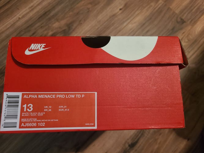 White Adult New Men's Size 13 (Women's 14) Molded Cleats Nike Alpha Menace Pro Low TD P Cleats