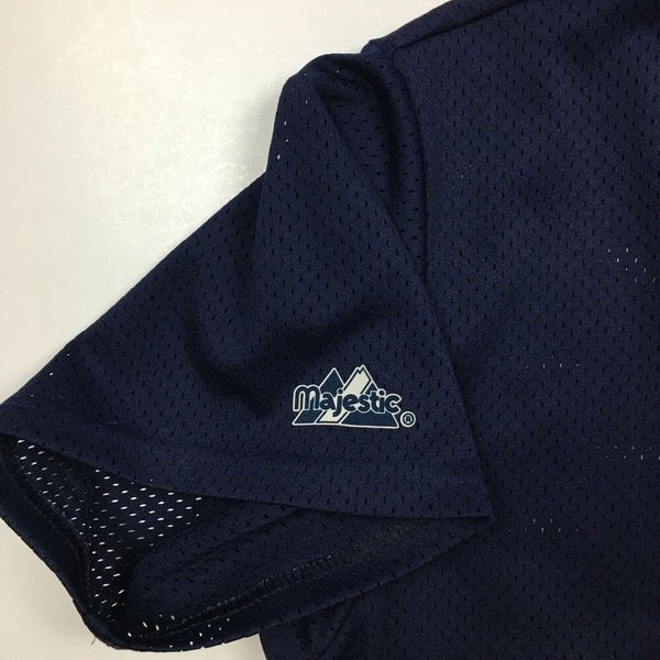 Vintage 90s New York Yankees Button Up Warm Up Blue Mesh Baseball Jersey  (L)