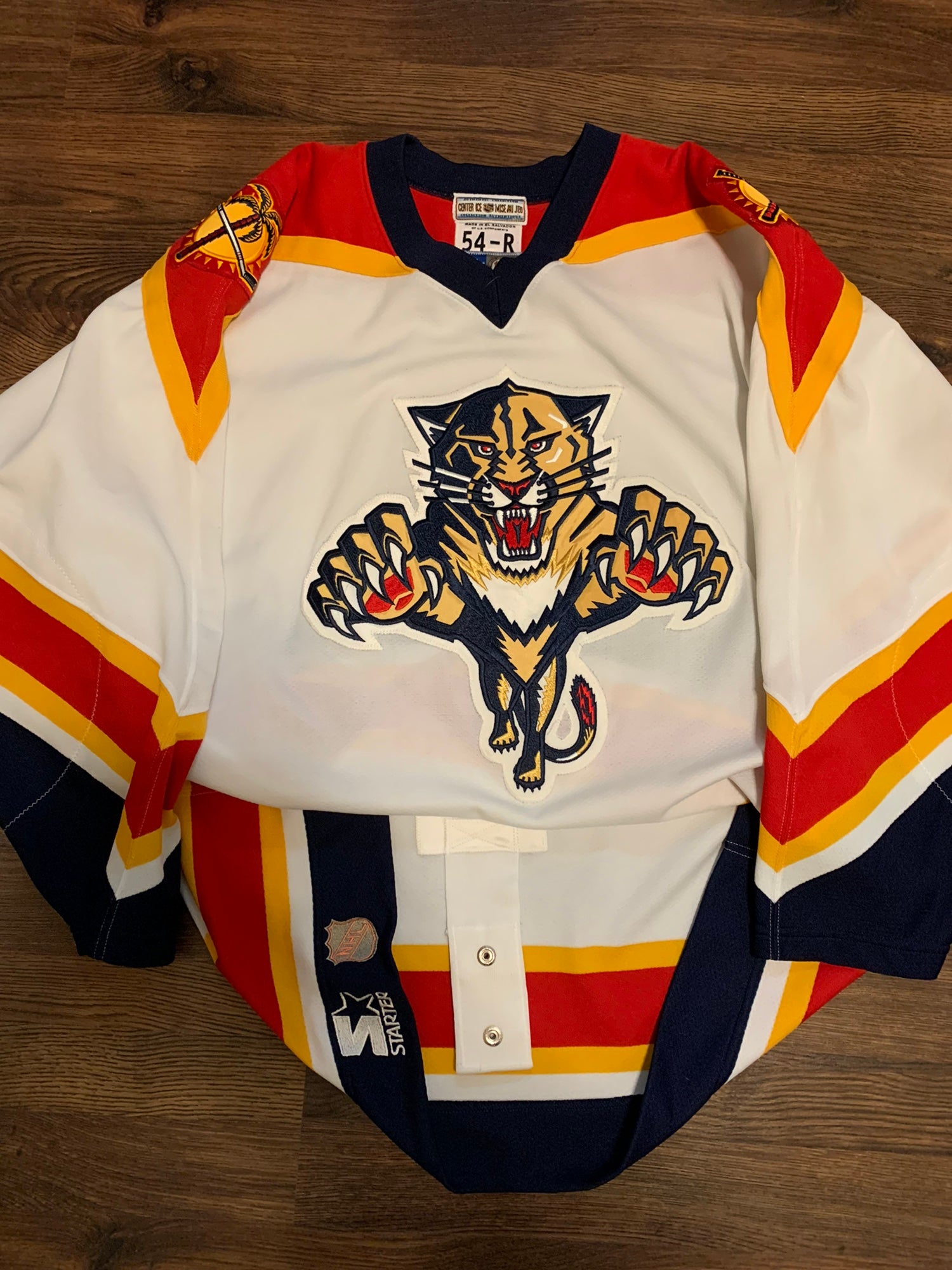 vtg rare nhl florida panthers white starter hockey jersey. size XL