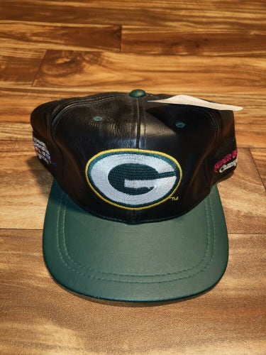 NEW Vintage Green Bay Packers Leather Drew Pearson Super Bowl XXXI Hat Strapback