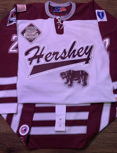 Game Worn Hershey Bears DJ Smith Avalanche AHL Hockey Jersey white Patch 58