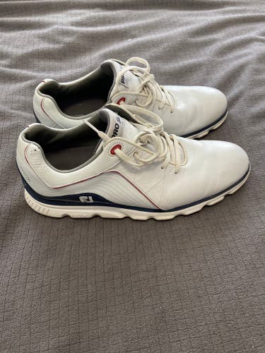 Men's Size 9.0 (Women's 10) Footjoy Pro/SL Spikeless Red, White, And Blue Golf Shoes