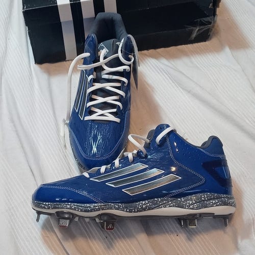 NEW ADIDAS POWER ALLEY 2 MID TOP BASEBALL CLEATS MENS 12 METAL BLUE SPIKES SHOES