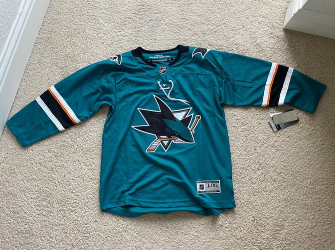 NEW Teal San Jose Sharks Youth L/XL hockey jersey NHL