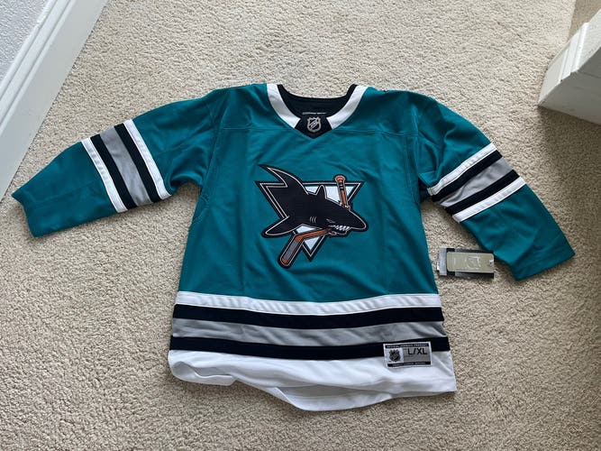 NEW Retro OG San Jose Sharks Fin YOUTH L/XL Hockey Jersey NHL