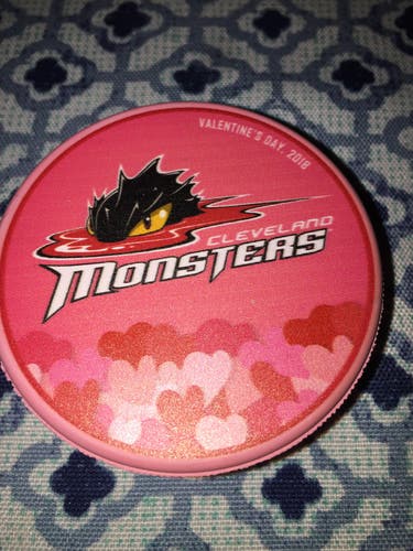 PINK 2018 VALENTINES DAY  CLEVELAND MONSTERS A.H.L . HOCKEY PUCK -