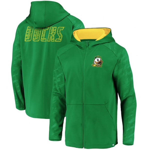 NWT mens large fanatics brand Oregon Ducks raglan sleeve defender mascot FZ zip Hoodie