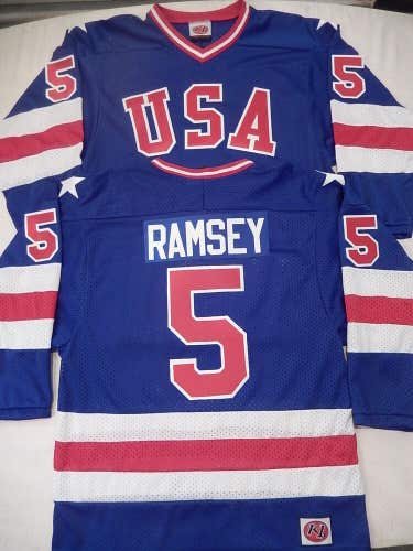 30325 1980 MIKE RAMSEY Olympic USA MIRACLE Hockey K1 Jersey New BLUE Any Size