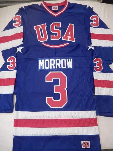 20325 1980 KEN MORROW Olympic USA MIRACLE Hockey K1 Jersey BLUE Any Size RARE