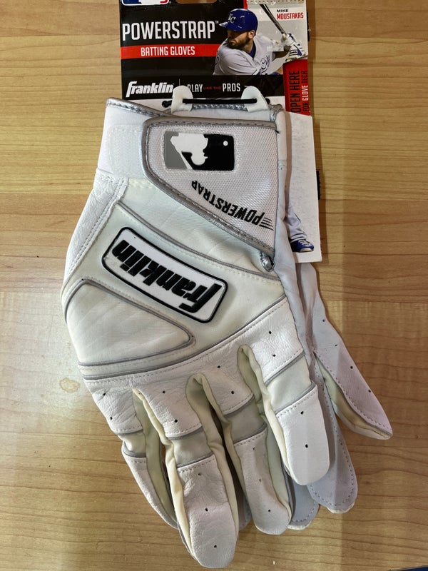 Franklin Powerstrap Chrome Adult Batting Gloves - White Small