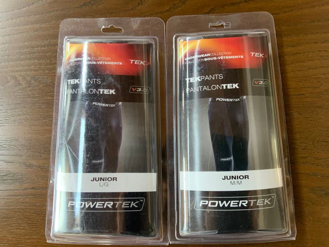 New Bundle of Two Pair Powertek V3.0 Junior (Unisex Medium&Large) Compression Pants/Hockey Baselayer