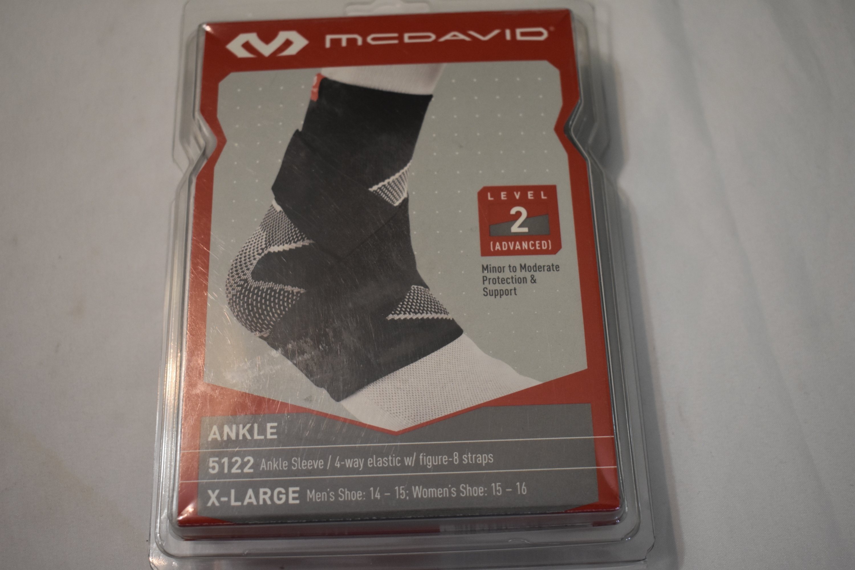 NEW - Large McDavid 5122 Level 2 Compression Ankle Support Sleeve, Adult XL