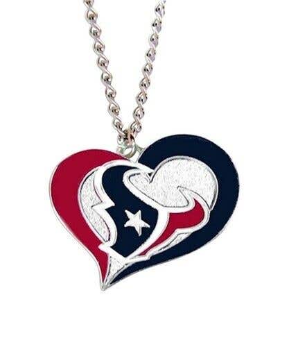 Houston Texans Swirl Heart NFL Silver Team Pendant Necklace Aminco 20-Inch