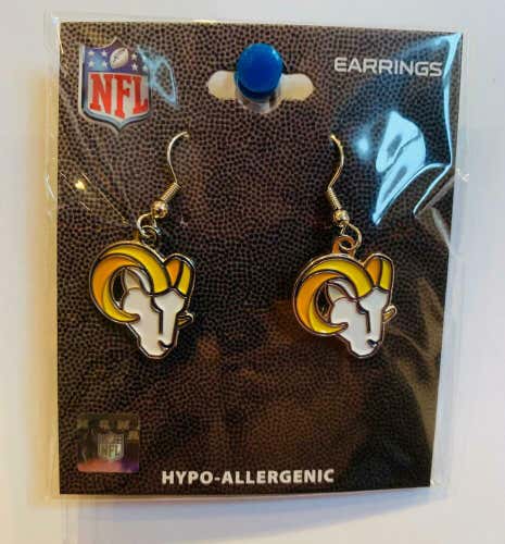 Los Angeles Rams NFL Logo Silver Dangler Earrings Hypo-Allergenic - 2020 Colors
