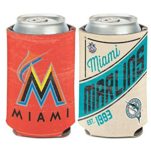 Miami Marlins Vintage Design Can Cooler 12oz Collapsible Koozie - Two Sided