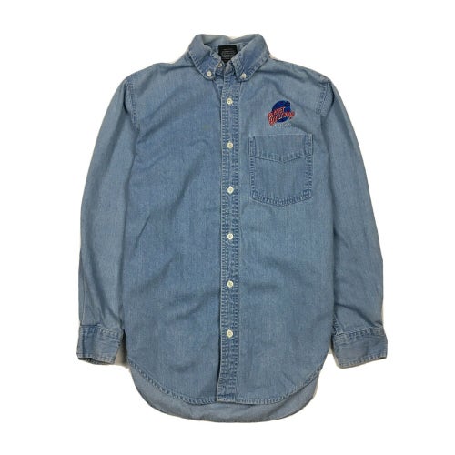 Vintage 90s Planet Hollywood Chicago Casual Button Down Blue Denim Shirt (S)