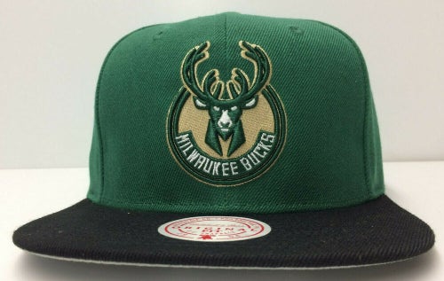 Milwaukee Bucks Mitchell & Ness NBA Snapback Hat 2Tone Flat Brim Adjustable Cap