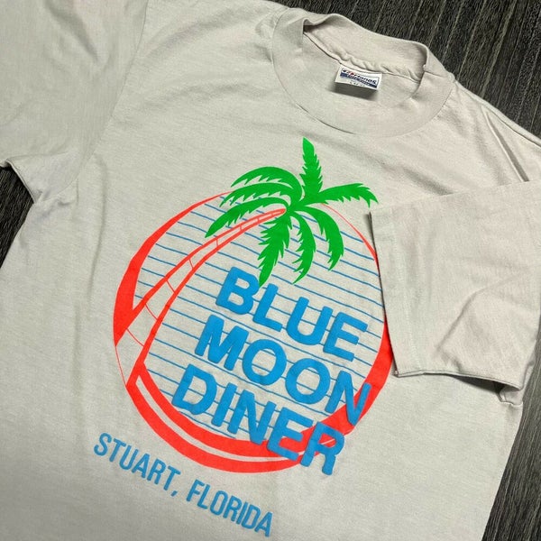 Blue Moon Diner T Shirt Men Medium Adult White Stuart Florida Vintage 90s USA