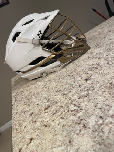 WHITE and gold mens lacrosse cascade r helmet