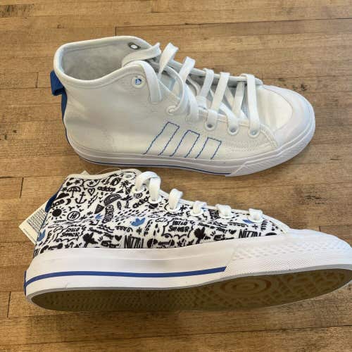 Adidas Nizza Hi RF Lifestyle Shoes White/Black/Blue FY3092 Mens Sz 5 (Wm 6.5)
