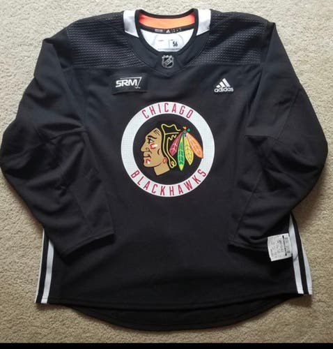 Chicago Blackhawks MIC Adidas Practice / Warm-Up Jersey Size 56 Pro Stock Hockey SRM Patch
