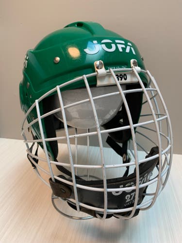 JOFA Goalie Combo Mask (Helmet & Cage) Green 390 Black 278 Cage - Used