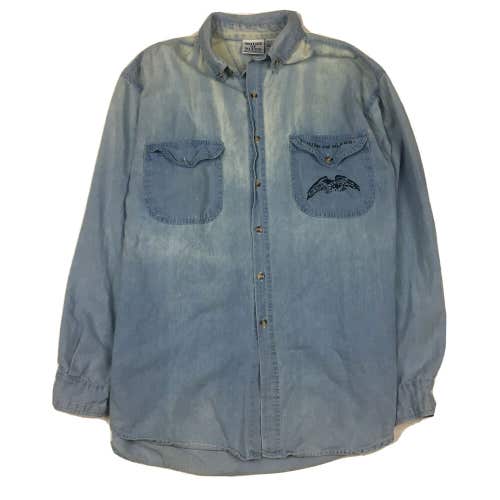 Vintage House of Blues Button Down Blue Denim Shirt Faded Distressed (Large)