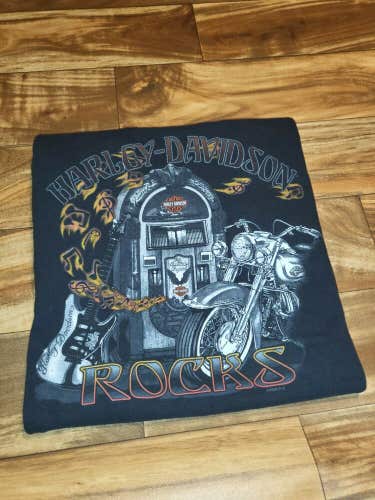 Vintage 2000s Harley Davidson Rocks Motorcycle Black Double Sided T Shirt Size L
