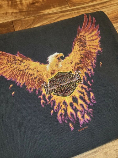 Vintage Harley Davidson 1998 Super Bike Motorcycle Flaming Eagle T