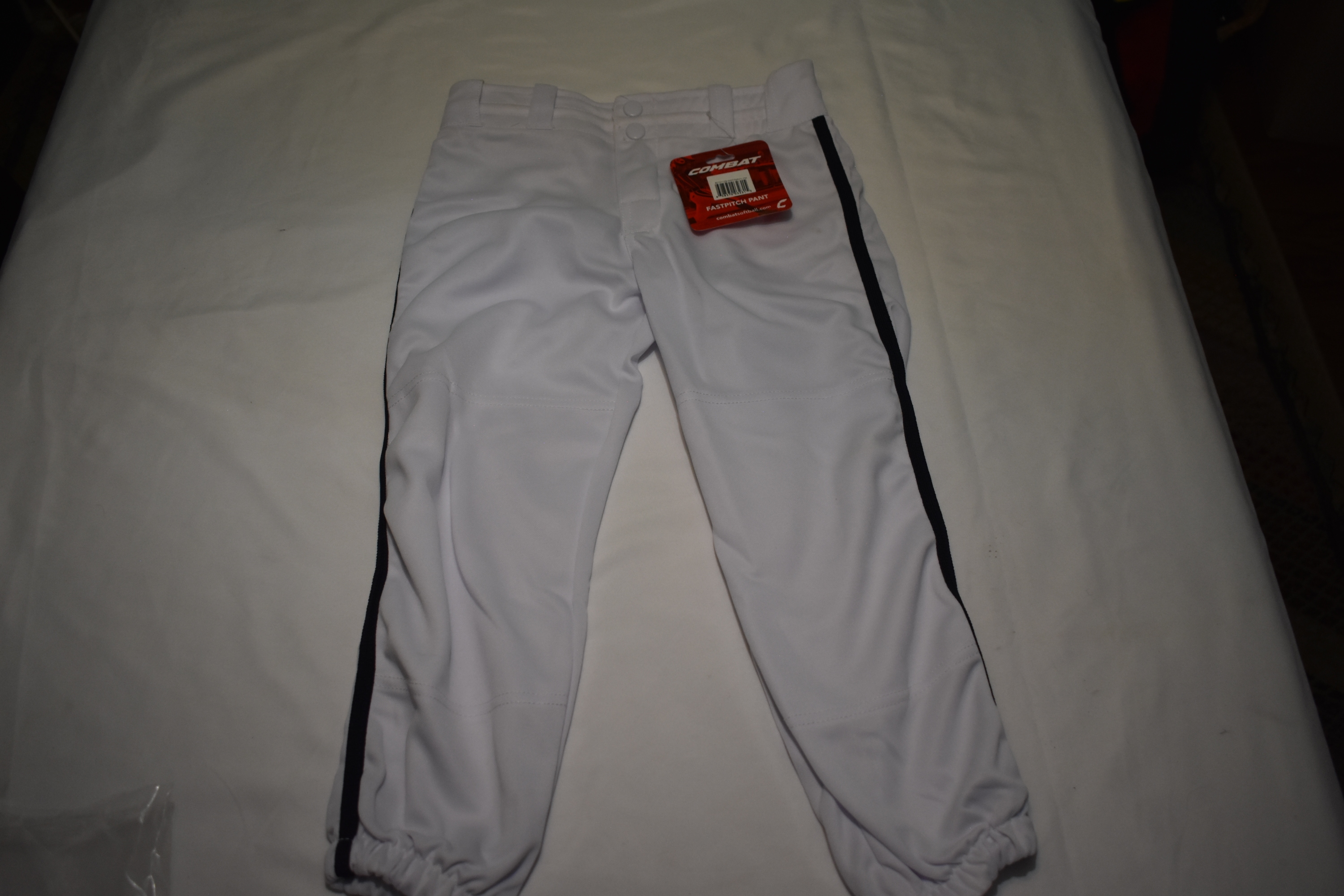 NEW - Combat Piped FastPitch Softball/Baseball Pants, White/Navy, Youth Medium