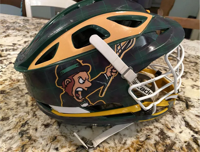 Green+Yellow Used Adult Cascade R Lacrosse Helmet white cage