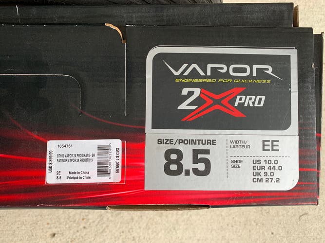New Bauer Extra Wide Width  Size 8.5 Vapor 2X Pro Hockey Skates