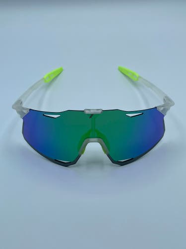 NEW 100% Hypercraft Sunglasses - Clear/Green Frame w/ Blue Multilayer Lens