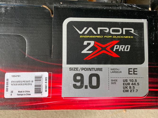 New Bauer Extra Wide Width  Size 9 Vapor 2X Pro Hockey Skates