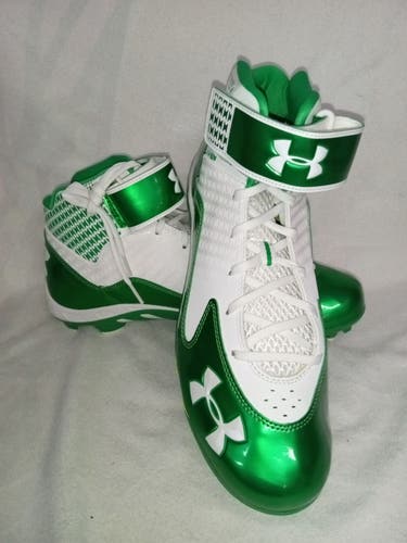Under Armour UA Team Spine Fierce Mid MC Football Cleats Sz 13 metallic green wh