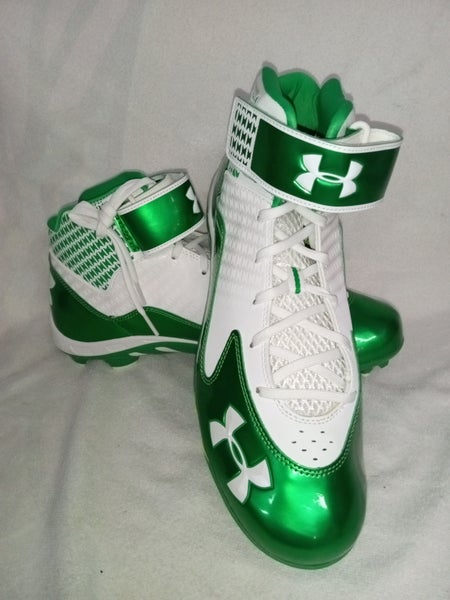 Under Armour UA Team Spine Fierce Mid MC Football Cleats Sz 13 metallic green wh