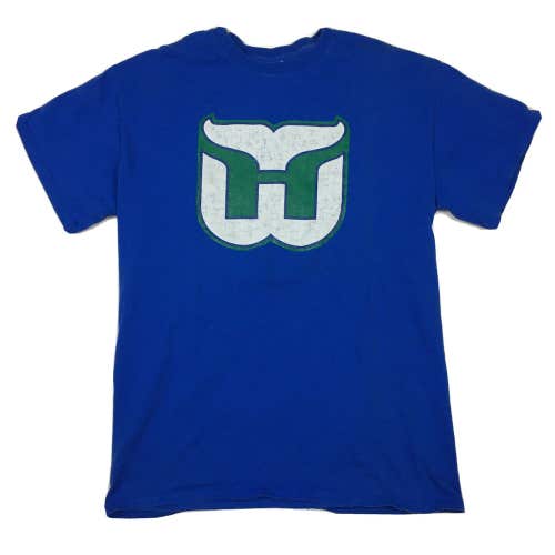 Hartford Whalers Classic Retro NHL Hockey Logo Blue T-Shirt (Medium)