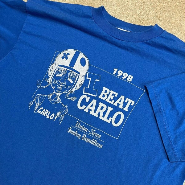 I Beat Carlo T Shirt Men XL Adult Blue Vintage 90s Politics Sunday Republican