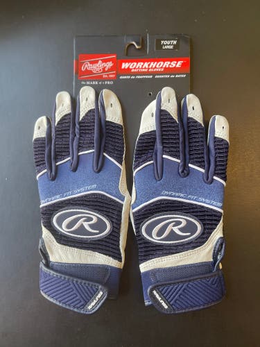 New YOUTH Large Rawlings Workhorse Batting Gloves