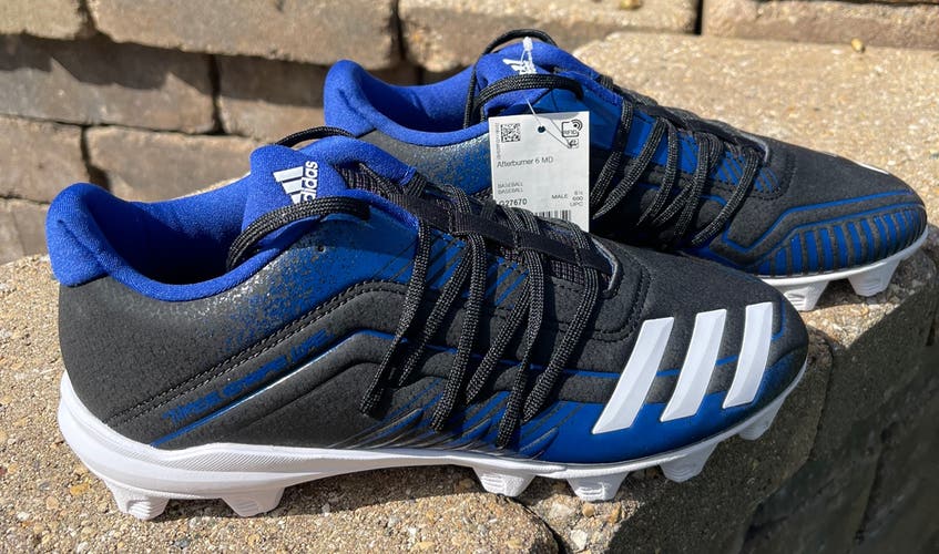 NEW - Size 7 - Adidas AFTERBURNER Molded Baseball Cleats - ROYAL BLUE/BLACK/WHITE
